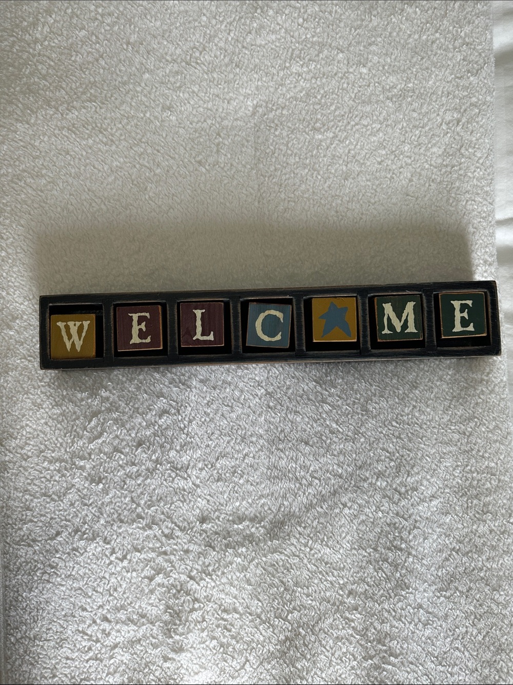 WELCOME Block Sign Wooden Shelf Sitter or Hangs - Multicolor - Picture 2 of 7